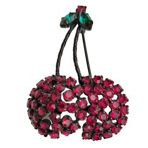 Austria Red Rhinestone Cherries Brooch Pin M247